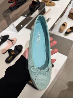 Chanel Tiffany blue suede Women's Quilted Ballet Flat